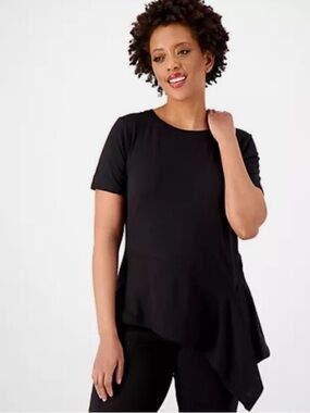 Cuddl Duds Flexwear Asymmetric Hem Top Crew Neck